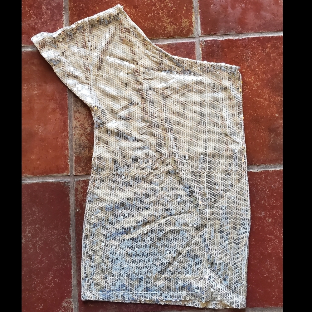 ASOS asymmetrical sequin silver dress